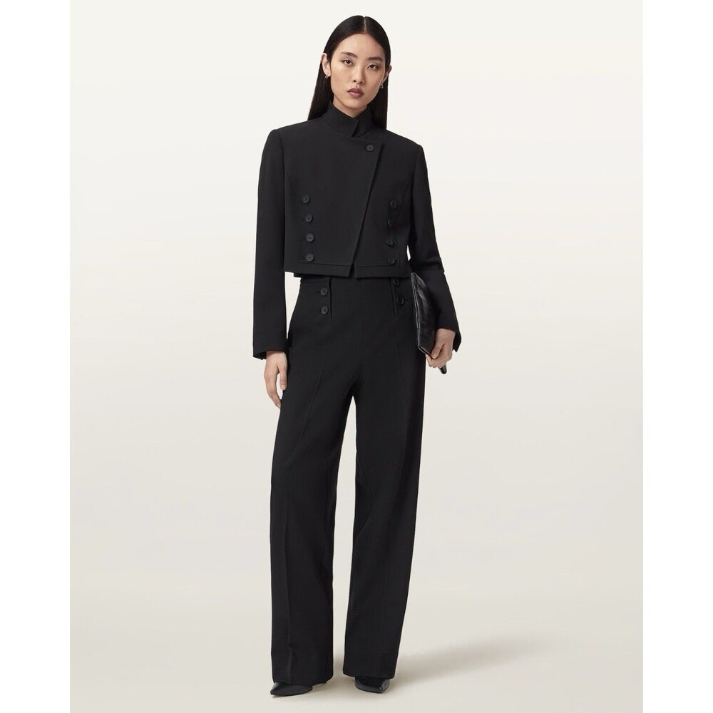 All Saints Raina Black Double Breasted Cropped Blazer Size 0